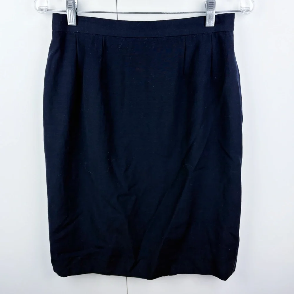 Balmain 100% Wool Ivoire Paris Vintage Navy Blue Pencil Skirt 44 Office Career